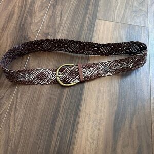 Tommy Bahama Braided Leather Belt Brown Silver Metallic Woven XS/S